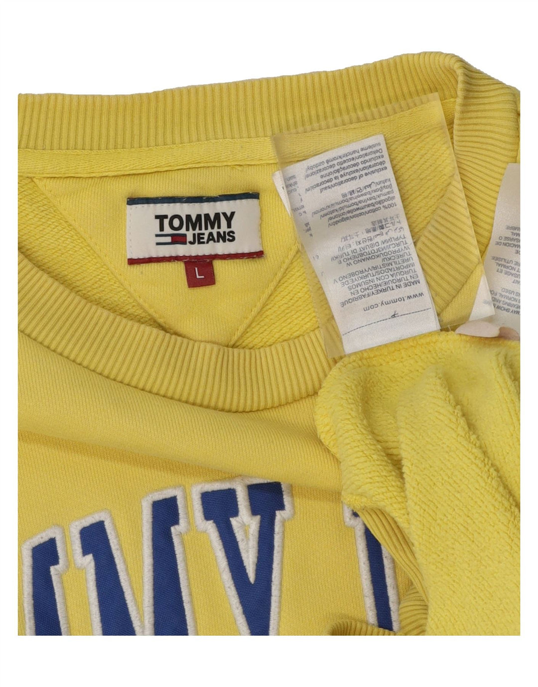 TOMMY HILFIGER Mens Graphic Sweatshirt Jumper Large Yellow Cotton Vintage Tommy Hilfiger and Second-Hand Tommy Hilfiger from Messina Hembry 