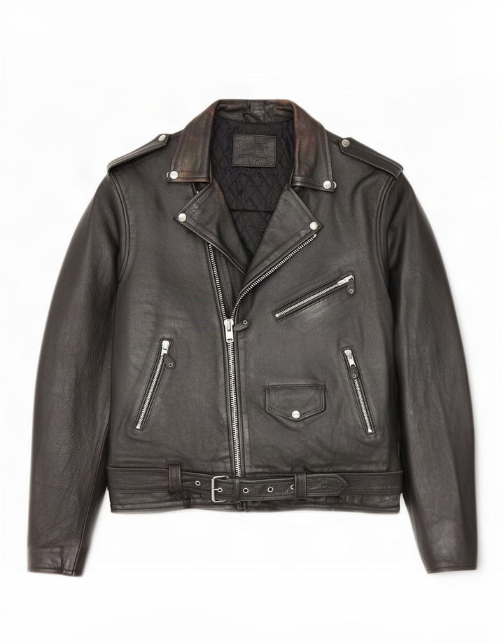 Vintage hombres cuero biker chaqueta Reino Unido 38 medio negro