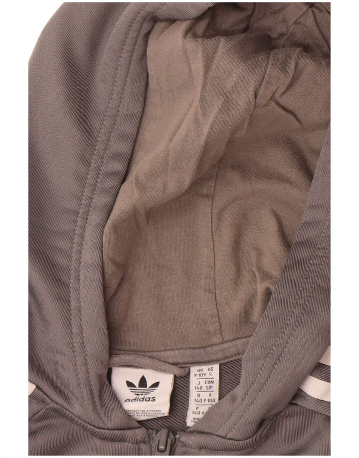 Adidas Boys Graphic Zip Hoodie Sweater 9-10 Years Grey Polyester