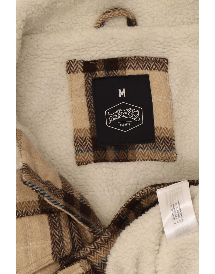 Vintage Mens Sherpa Jacket UK 38 Medium Beige Check Polyester