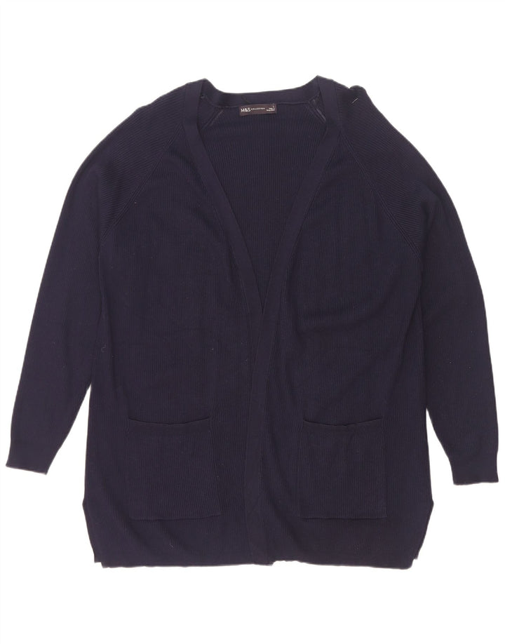 Marks & Spencer Womens Open Cardigan Sweater UK 14 Large Navy Blue Viscose