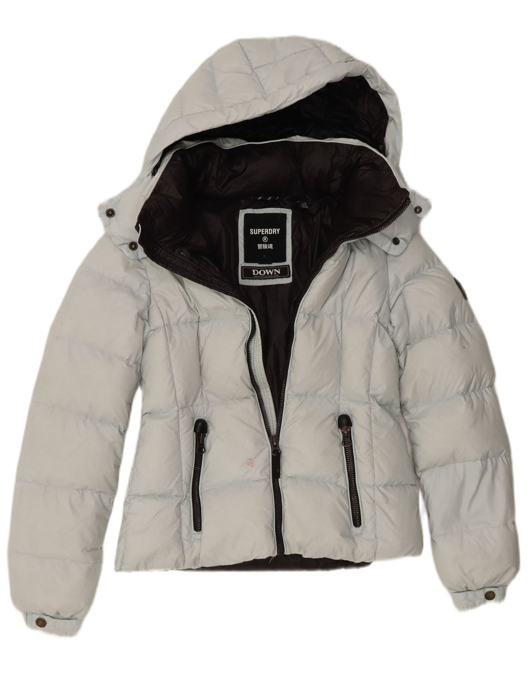 Superdry Wattierte Jacke mit Kapuze für Damen, UK 8, Small, blaues Nylon