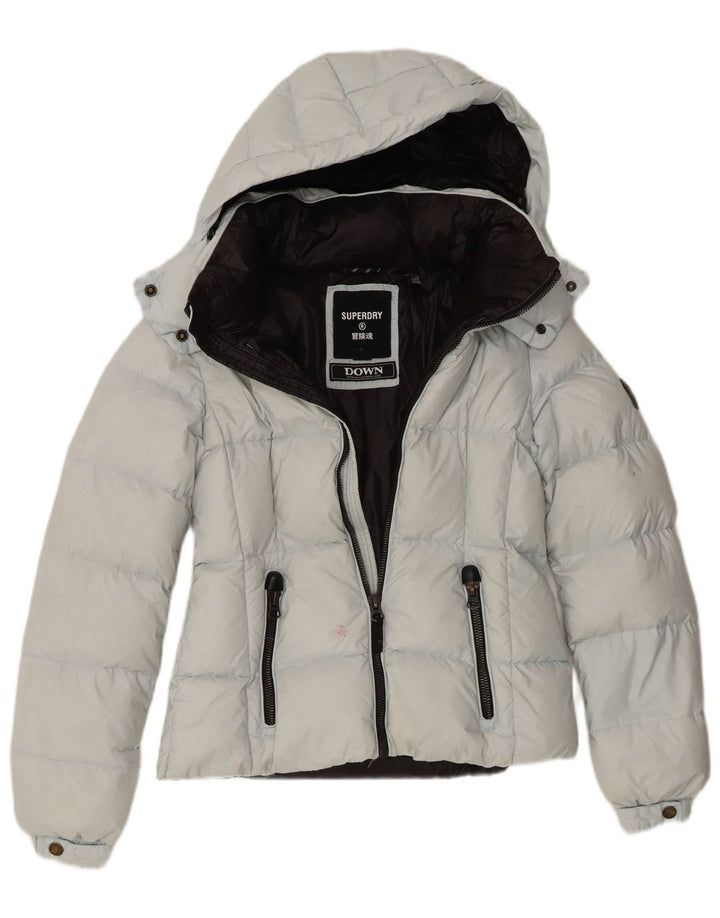 Superdry Wattierte Jacke mit Kapuze für Damen, UK 8, Small, blaues Nylon