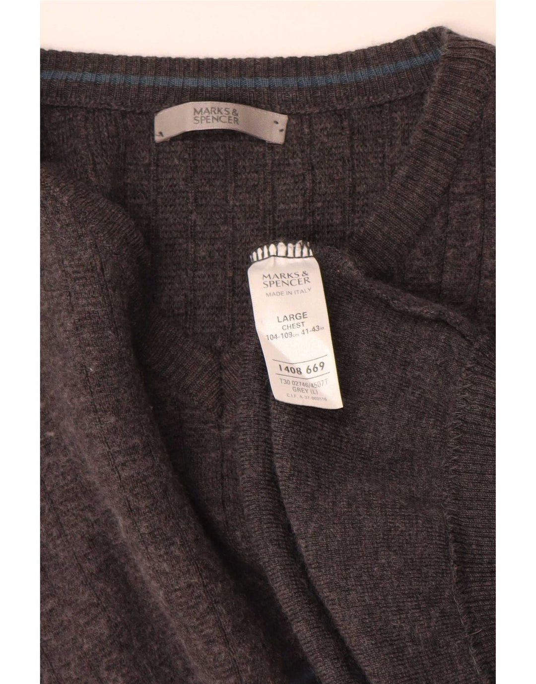 Marks & Spencer Mens V-Neck Jumper Sweater Large Grey Acrylic