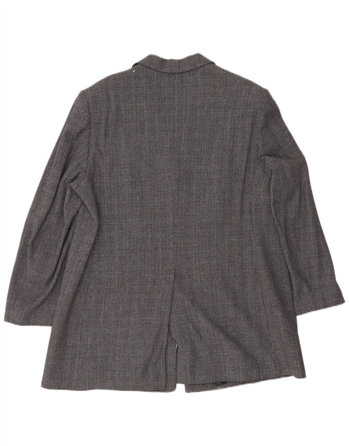ELENA MIRO Womens 3 Button Blazer Jacket UK 22 2XL Navy Blue Houndstooth