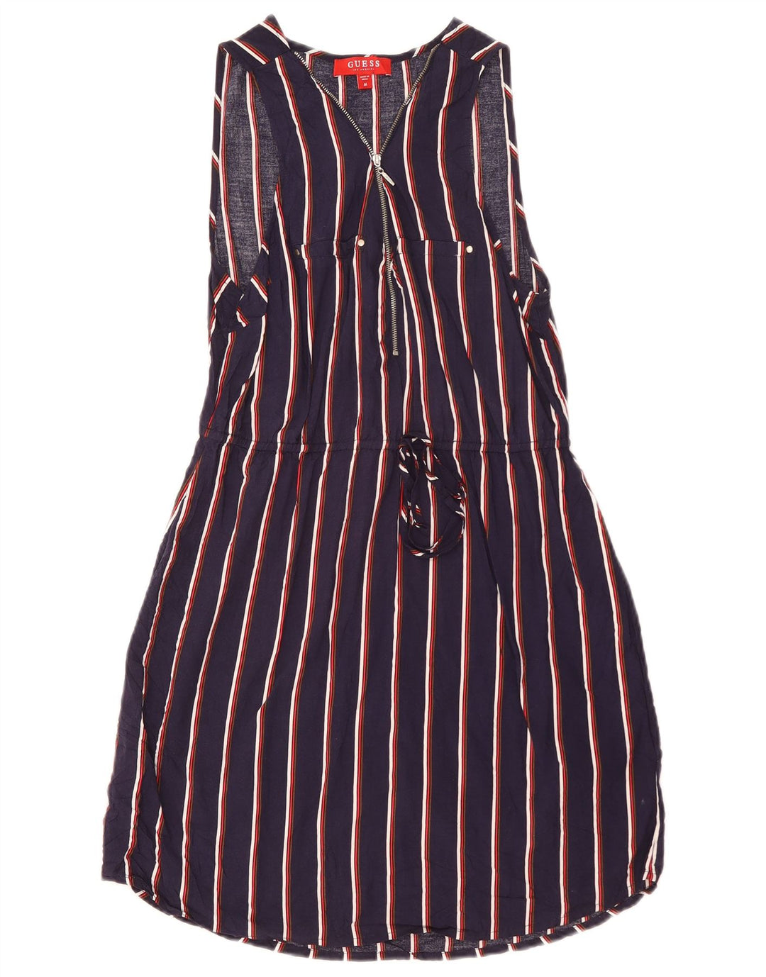 Guess Womens Sleeveless Basic Dress UK 12 Medium Navy Blue Striped Viscose