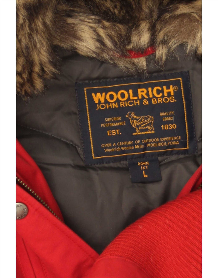 Woolrich Womens Hooded Padded Jacket UK 14 Large Red Cotton