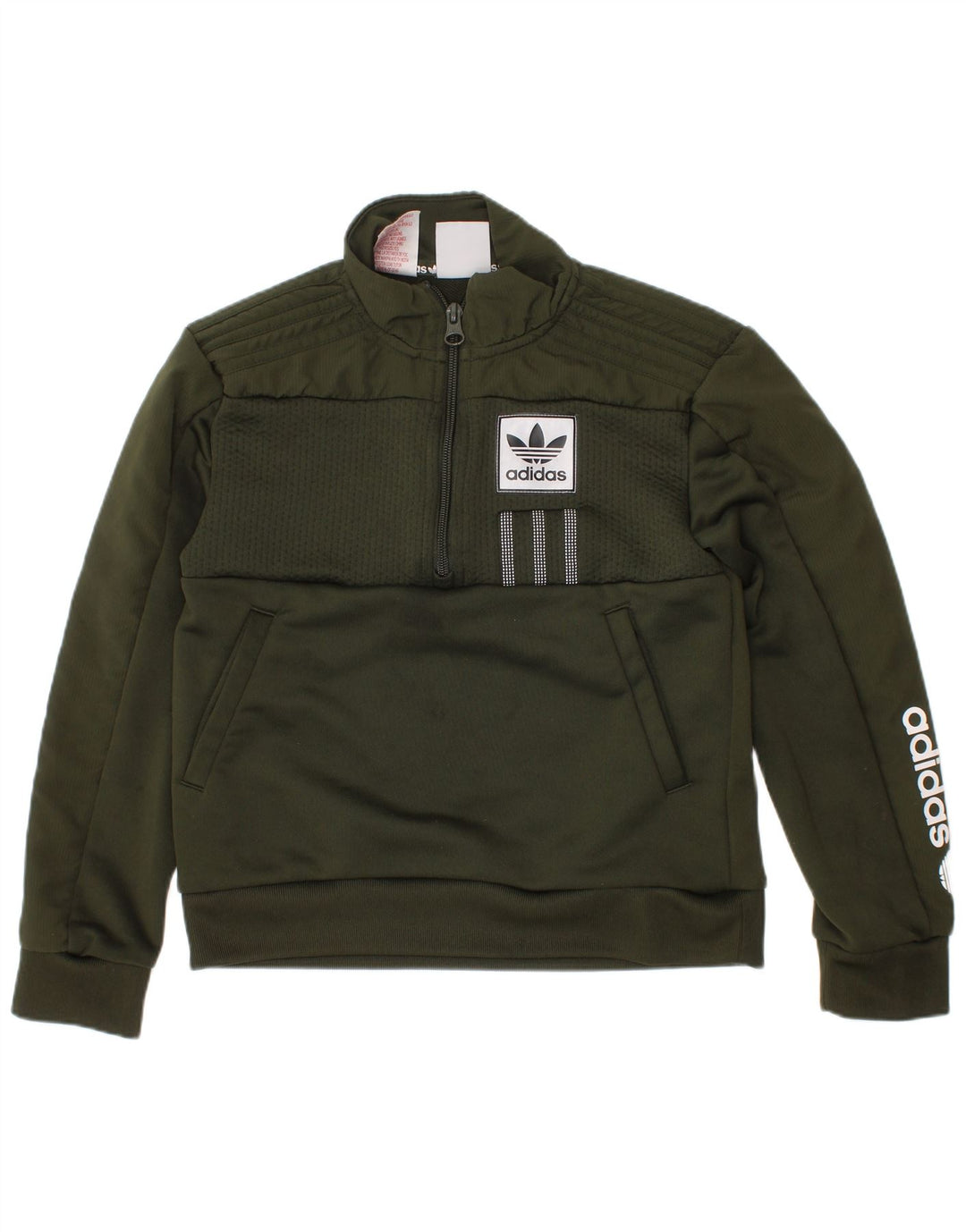 Adidas Boys Graphic Zip Neck Sweatshirt Jumper 7-8 Years Green Polyester