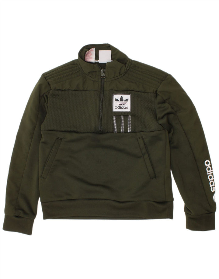 Adidas Boys Graphic Zip Neck Sweatshirt Jumper 7-8 Years Green Polyester