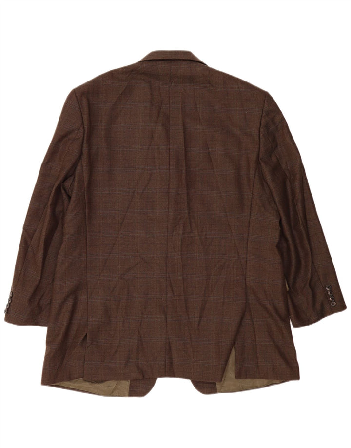 Marks & Spencer Mens Long 2 Button Blazer Jacket UK 46 XL Khaki Check Wool