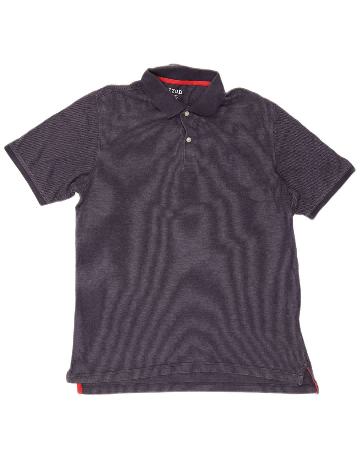 IZOD Mens Polo Shirt Medium Navy Blue Pinstripe Cotton