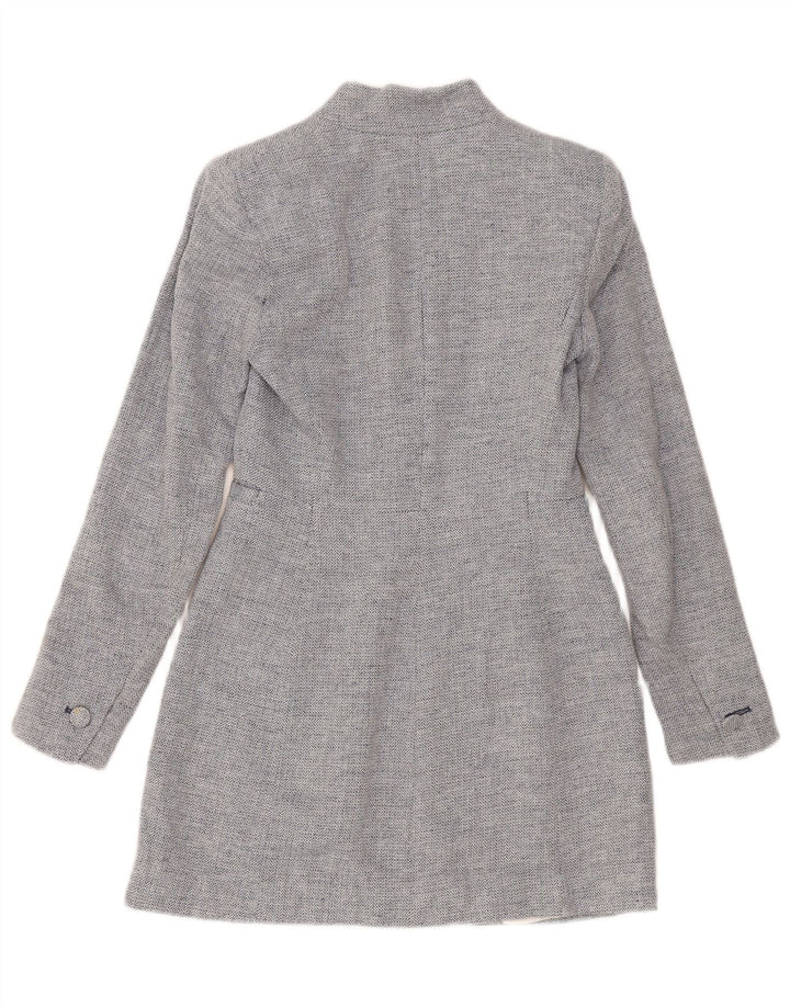Zara Womens Longline Blazer Jacket UK 4 XS Blue Chevron Modern