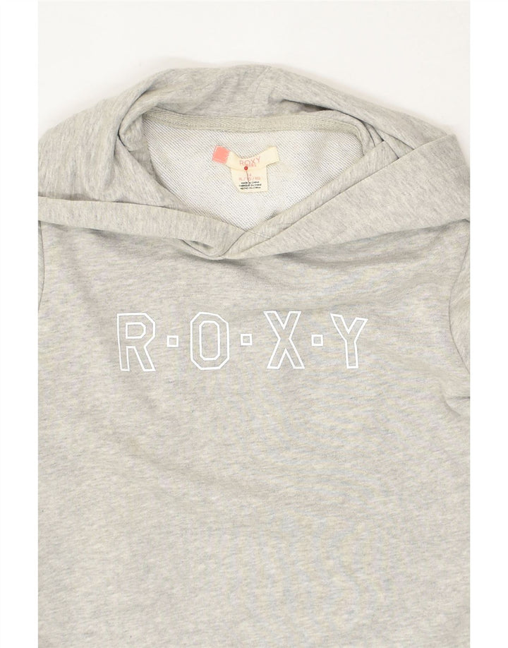ROXY Girls Graphic Hoodie Jumper 13-14 Years XL Grey Cotton | Vintage Roxy | Thrift | Second-Hand Roxy | Used Clothing | Messina Hembry 