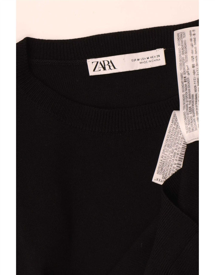 Zara Womens 3/4 Sleeve Blouse Top UK 12 Medium Black Cotton