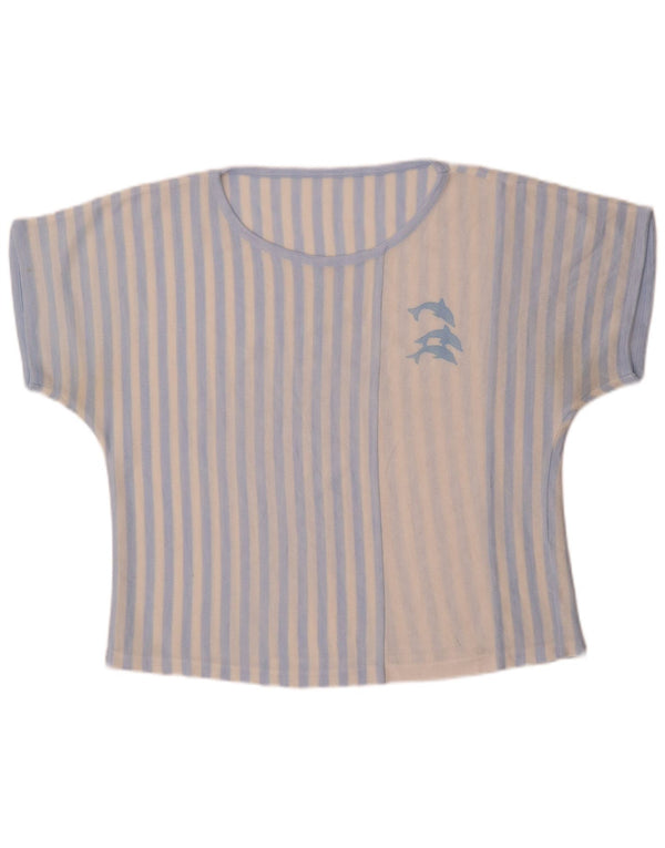 Vintage γυναικείο T-Shirt Top UK 16 Large Blue ριγέ