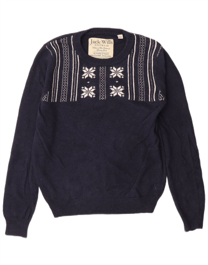 JACK WILLS Womens Crew Neck Jumper Sweater UK 12 Medium  Navy Blue