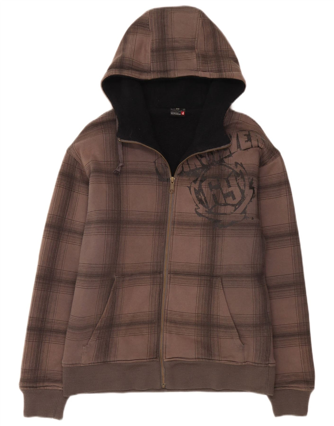Quiksilver Mens Graphic Zip Hoodie Sweater Medium Grey Check Cotton