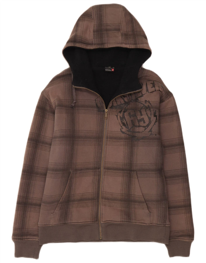 Quiksilver Mens Graphic Zip Hoodie Sweater Medium Grey Check Cotton