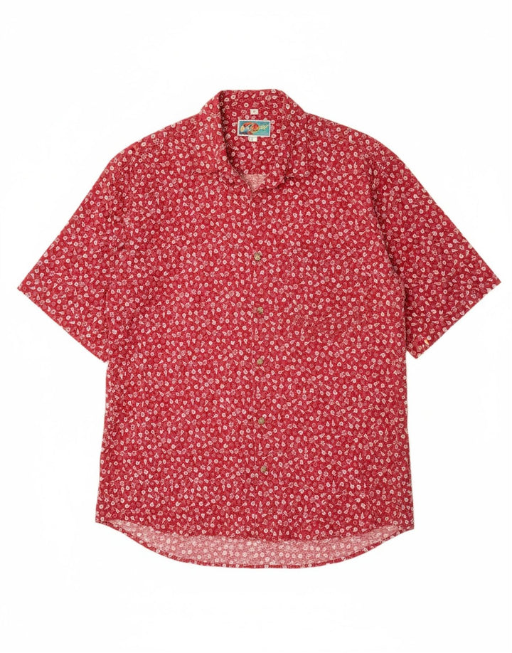 VINTAGE Mens Short Sleeve Shirt Small Red Floral