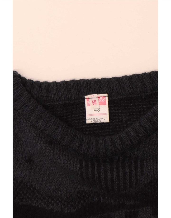 Vintage Mens Crew Neck Jumper Sweater IT 48 Medium Grey Geometric