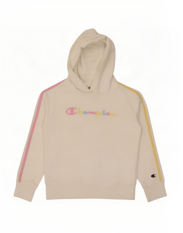 Champion Girls Graphic Hoodie Jumper 7-8 Years Small White Colourblock