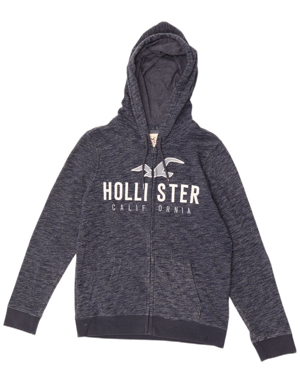Hollister Herre grafisk hættetrøje med lynlås Medium Navy Blue Flecked