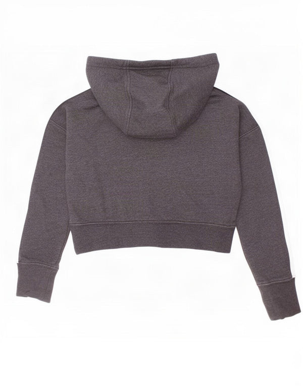 Nike Girls Crop Graphic Hoodie Jumper 8-9 Years Small Grey Colourblock
