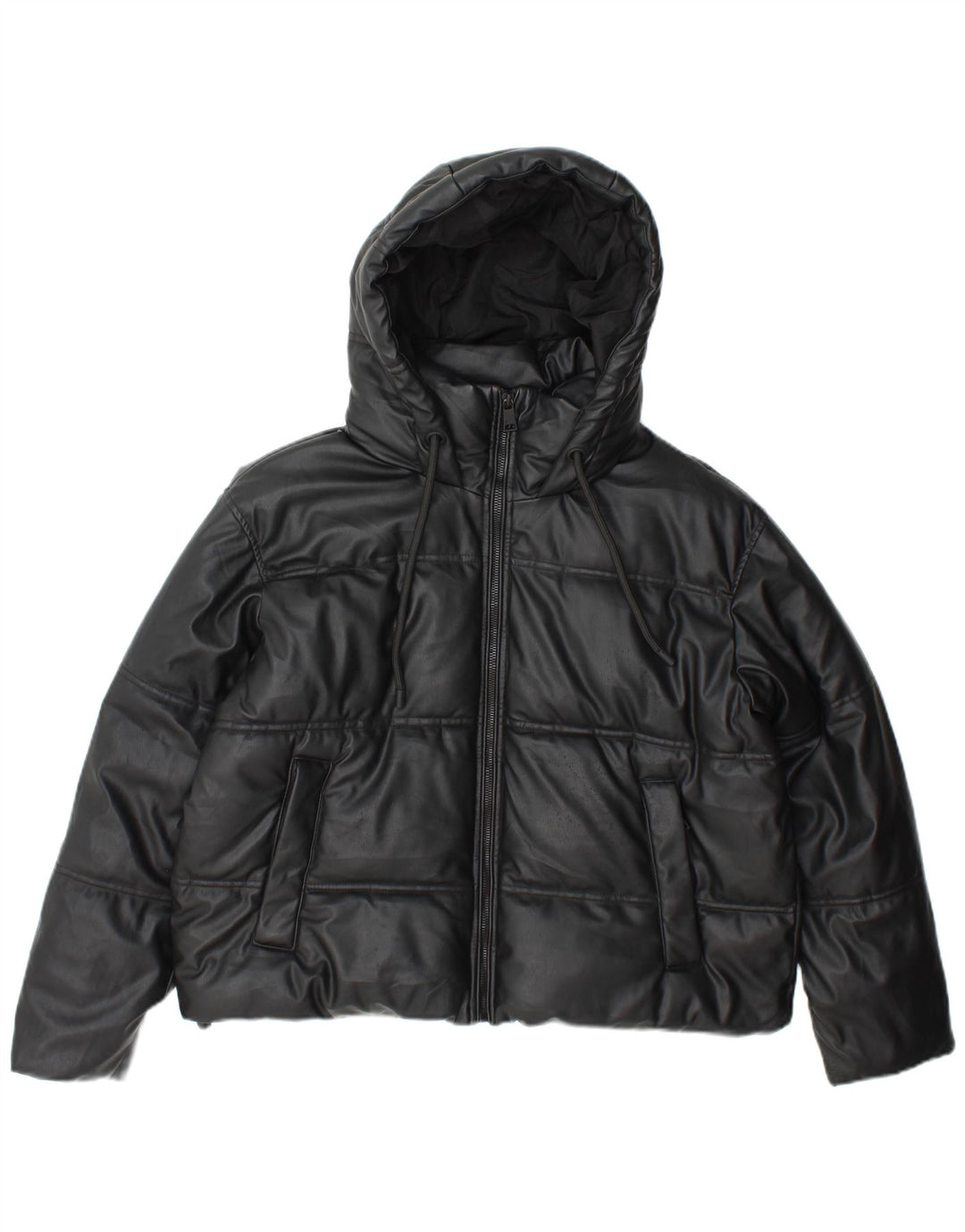 Zara Womens Hooded Loose Fit Padded Jacket UK 10 Small Black Polyester