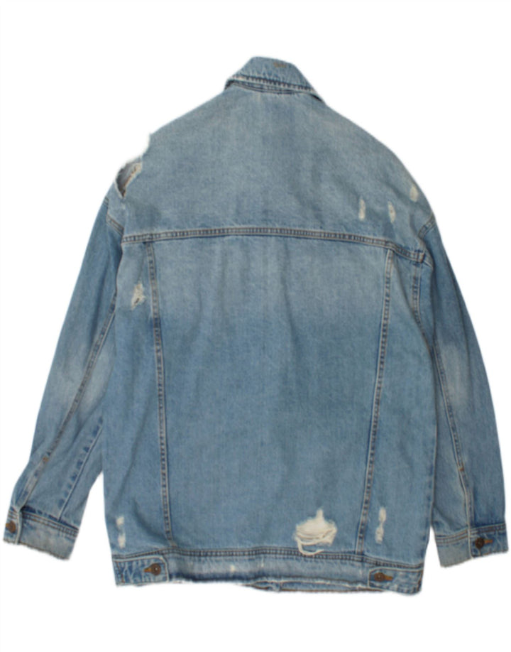 Zara Womens Distressed Denim Jacket UK 14 Medium Blue
