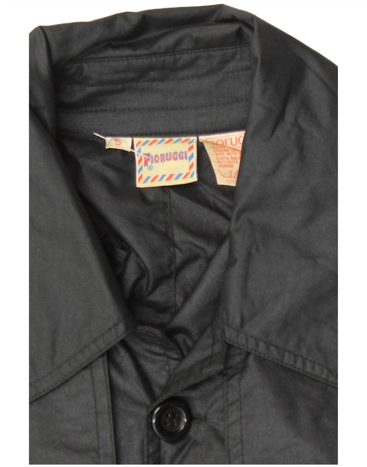 Fiorucci Mens Hooded Trench Coat UK 36 Small Black Nylon