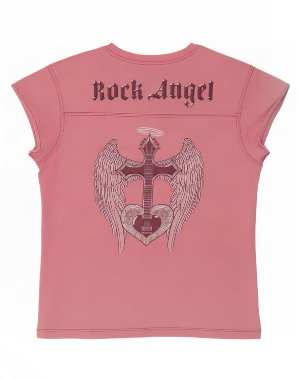 Hard Rock Cafe Damen London Graphic T-Shirt Top UK 12 Mittelrosa Baumwolle