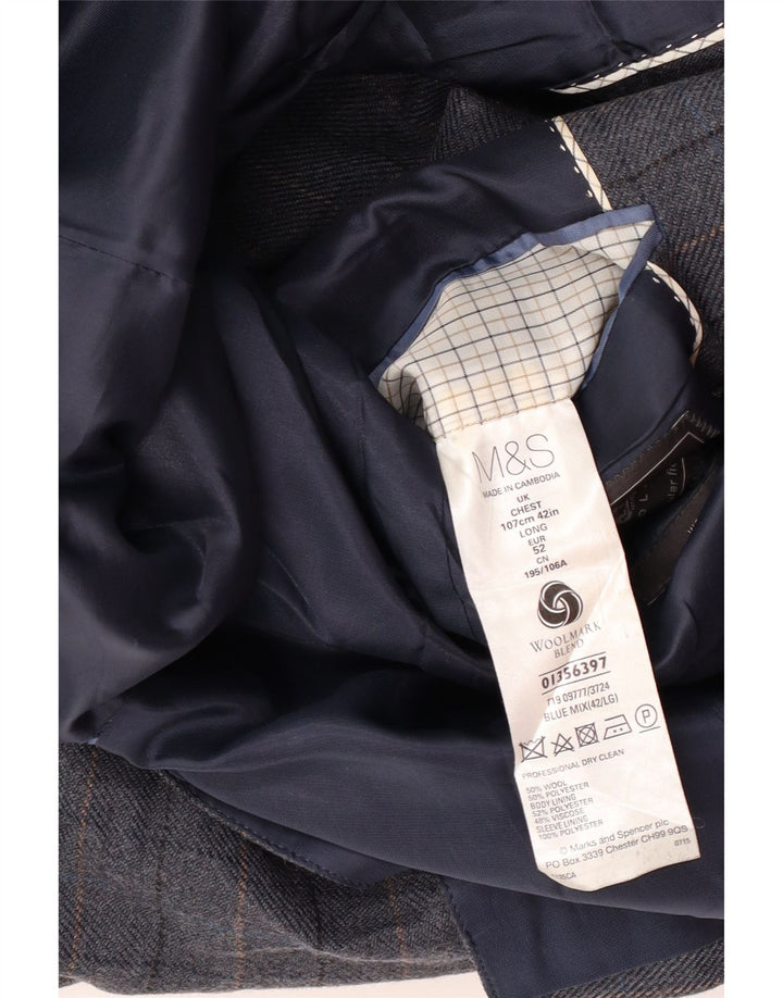 Giacca blazer a 2 bottoni da uomo Marks & Spencer UK 42 XL lana a quadri blu