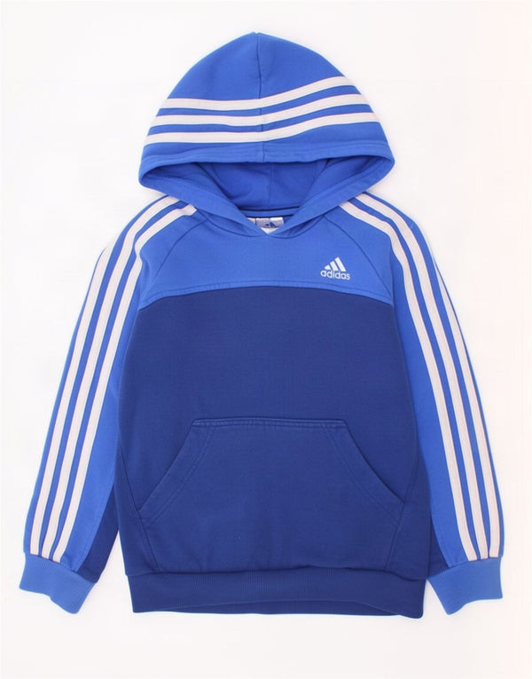 Adidas Boys Hoodie Jumper 7-8 Years Navy Blue Colourblock Cotton