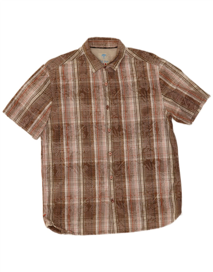 Chemise à Manches Courtes Homme Fat Face Coton à Carreaux Marron Moyen