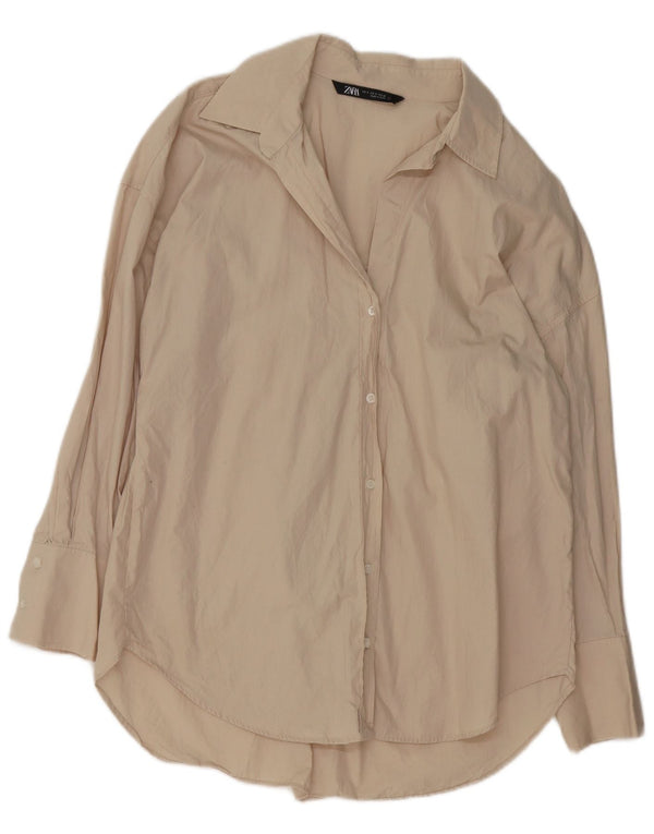 Zara Mujer Blusa Camisera Extragrande UK 10 Small Beige