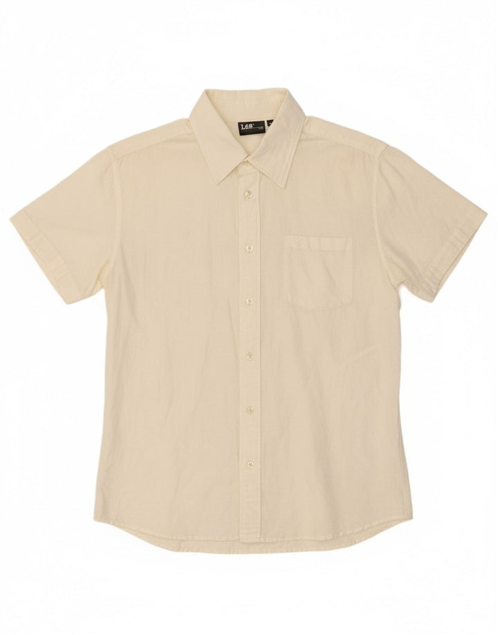 LEE Mens Short Sleeve Shirt Medium Off White Linen