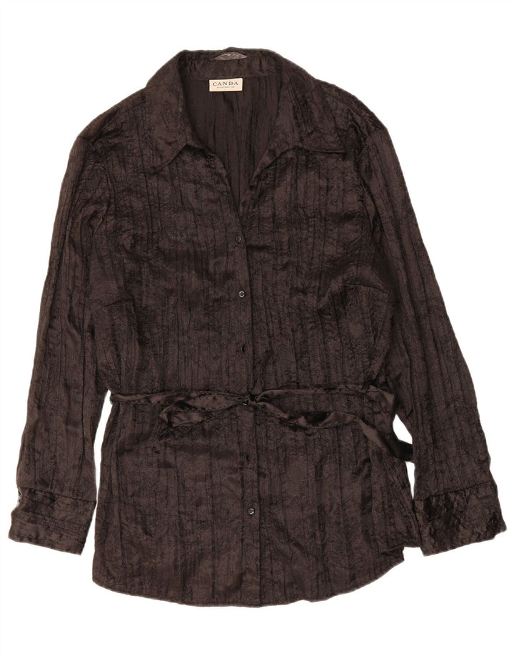 CANDA Womens Shirt Blouse UK 14 Medium Black Polyester