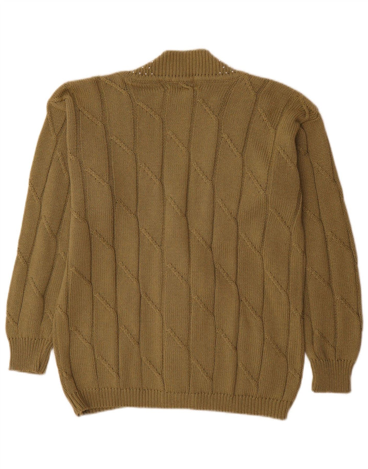 Vintage Womens Cardigan Sweater UK 14 Medium Khaki Cotton