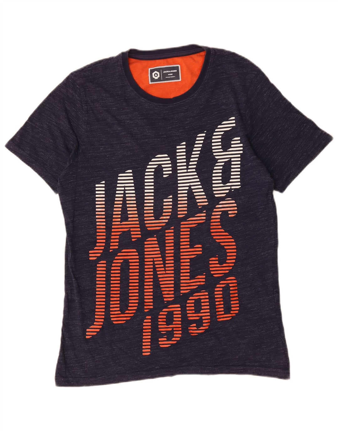 Jack & Jones Mens Graphic T-Shirt Top Medium Navy Blue Flecked Cotton