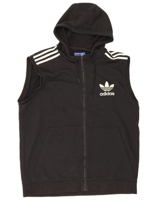 Adidas Pull à capuche zippé sans manches pour homme XL en coton noir