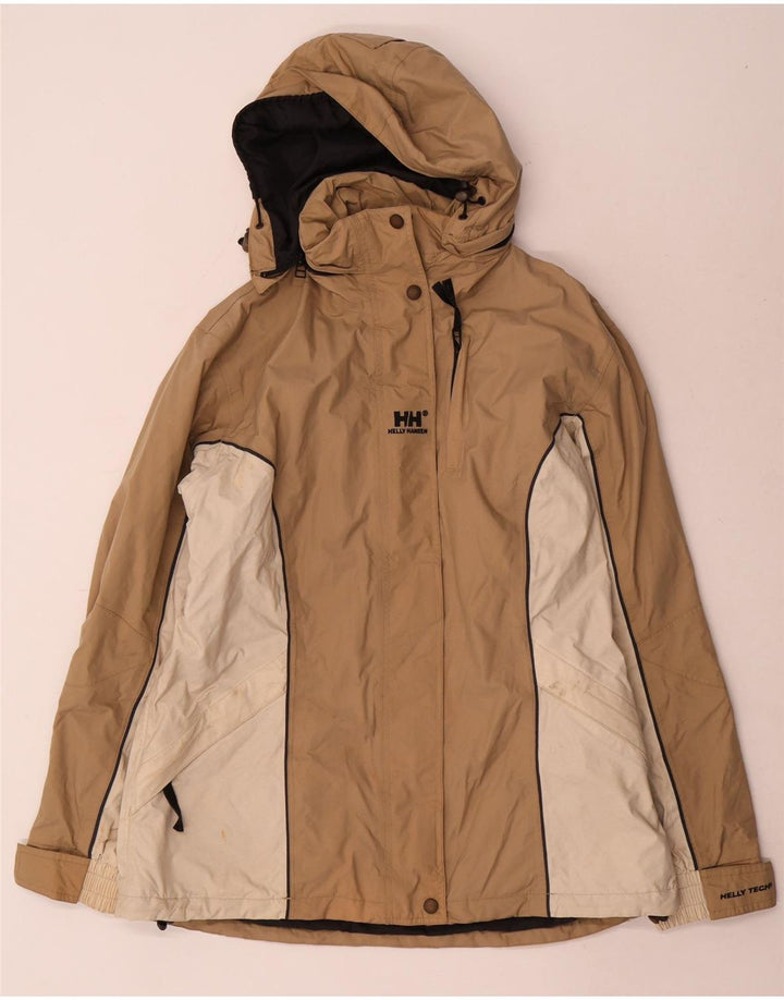 Jaqueta de chuva feminina Helly Hansen com capuz UK 14 Medium Beige Colourblock Nylon