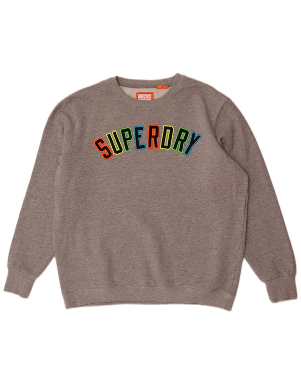 Superdry Mens Graphic Sweatshirt Jumper XL Grey Flecked Cotton