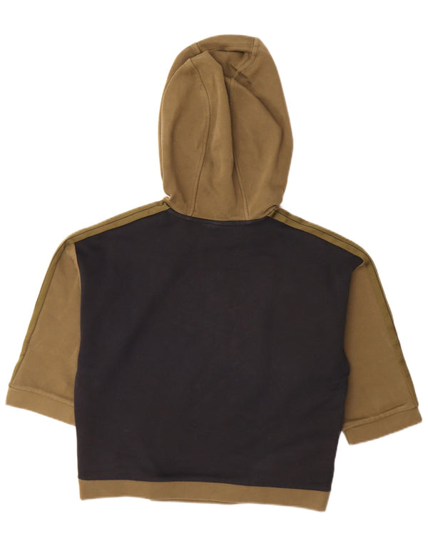 Puma Womens 3/4 Sleeve Hoodie Jumper UK 10 Small Khaki Colourblock