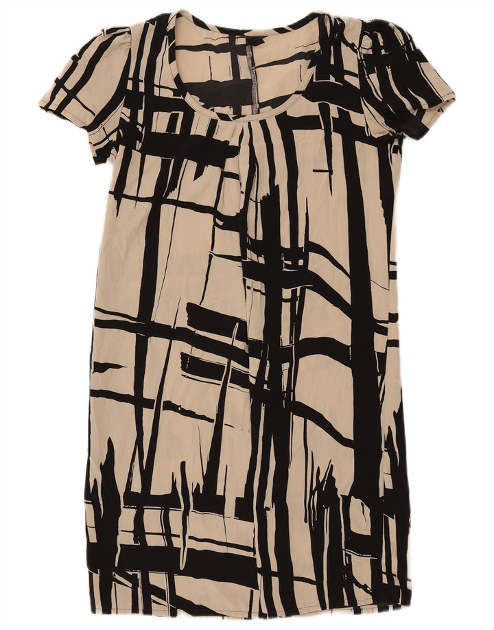 Benetton Damen-Etuikleid mit abstraktem Muster, UK 6, XS, gebrochenes Weiß, Polyester