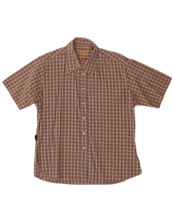 Barbour Damen Kurzarmhemd UK 14 Große braun karierte Baumwolle