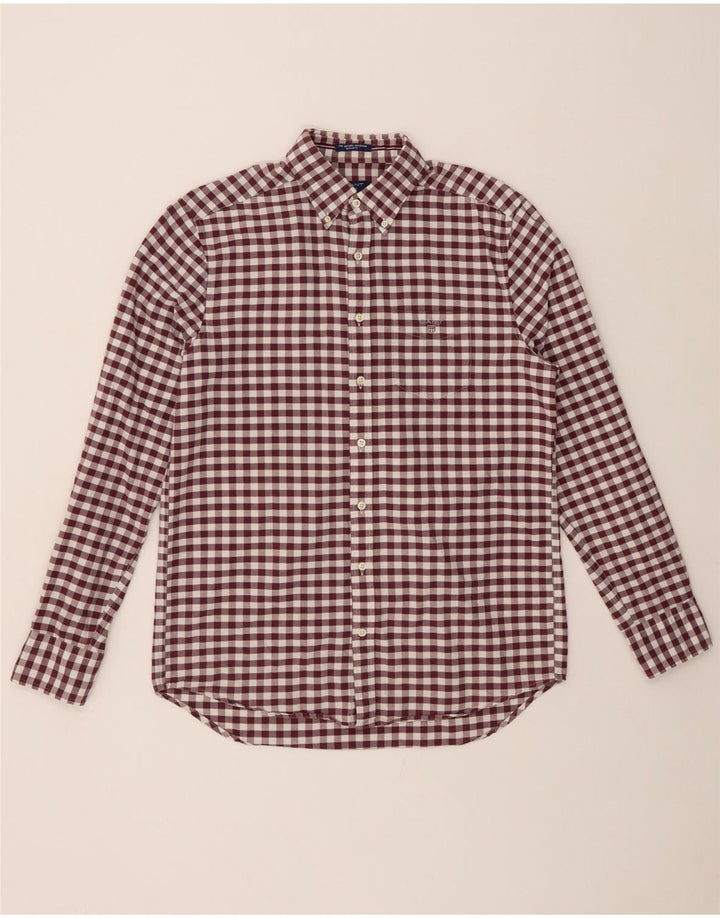 GANT Mens Shirt Size 39/40 15 1/2 Medium Maroon Gingham Cotton