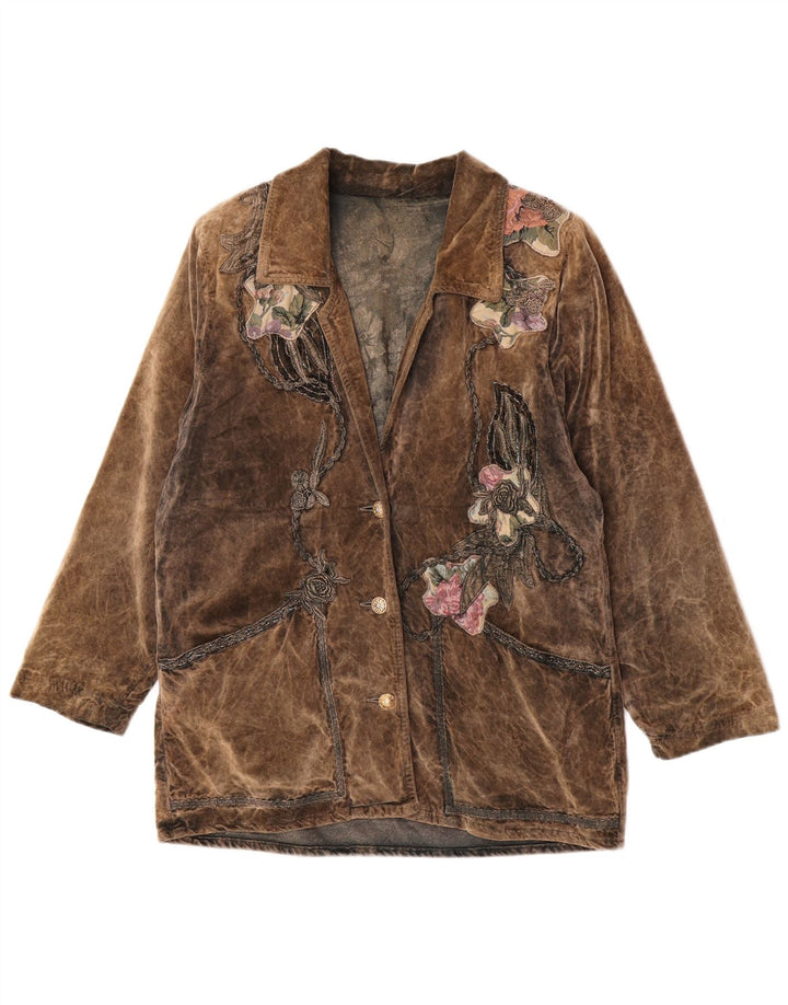 Blazer Vintage pentru femei cu 3 nasturi, UK 16, mare, maro, floral