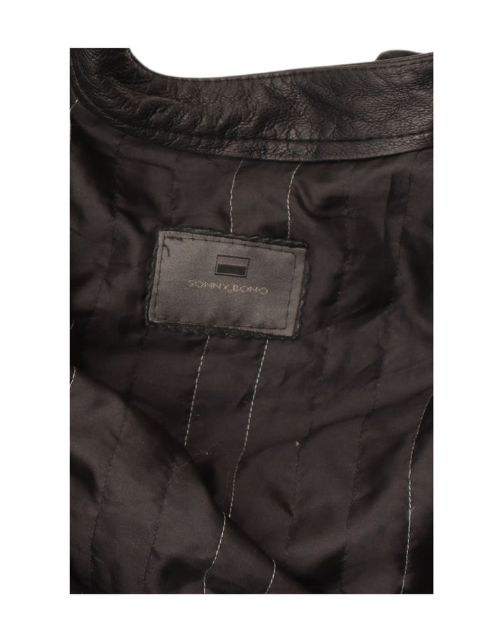 Sonny Bono Mens Bomber Leather Jacket UK 38 Medium Black
