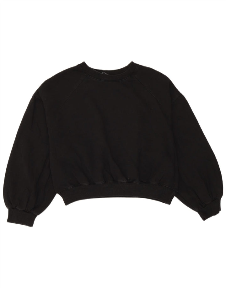 Zara Womens Crop Oversized Sweatshirt Jumper UK 14 Medium Black Cotton