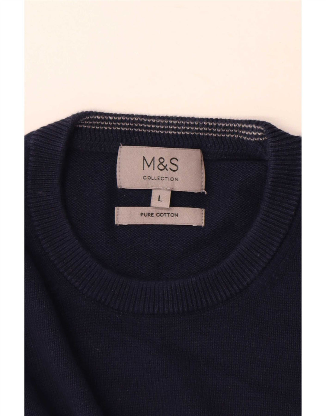 Marks & Spencer Mens Crew Neck Jumper Sweater Large Navy Blue Cotton